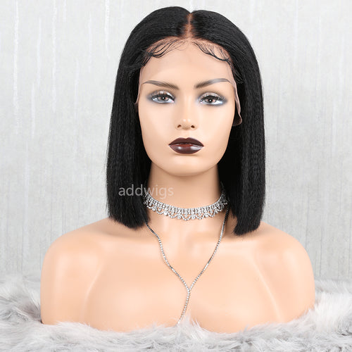 Yaki Straight Lace Front Wigs Human Hair Glueless Wig With Elastic Bands