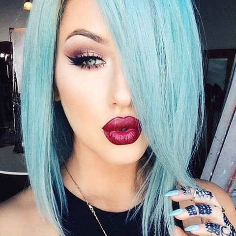 Mint Teal Human Hair Fashion Bob Wig 2020 Summer Colorful Lace Wigs