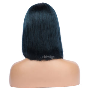 Prussian Blue Human Hair Fashion Bob Wig 2020 Summer Colorful Lace Wigs