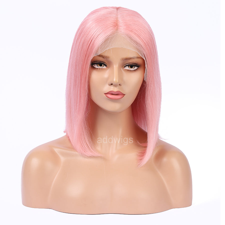 Pink Human Hair Fashion Bob Wig 2021 Summer Colorful Lace Wigs