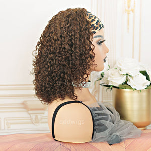 #4 Medium Brown Headband Wigs Curly 100% Human Hair (WITH TWO FREE HEADBANDS)