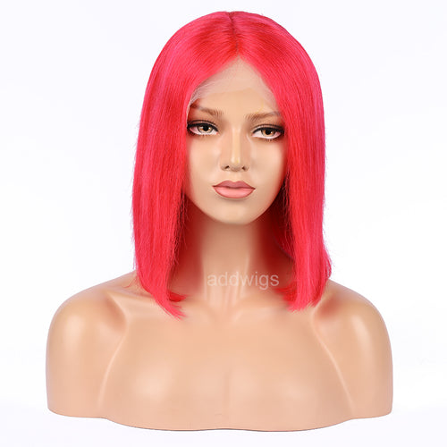 Watermelon Red Human Hair Fashion Bob Wig 2021 Summer Colorful Lace Wigs