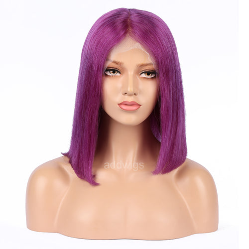 Purple Human Hair Fashion Bob Wig 2020 Summer Colorful Lace Wigs