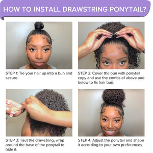 Drawstring Ponytail Wrap Around 4B 4C Afro Kinky Curly Human Hair Extensions
