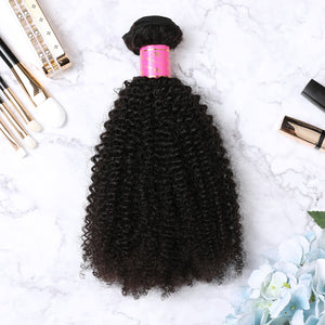4 Bundles With Lace Frontal Malaysian Human Hair Afro Kinky Curly Hair Weave With Frontal